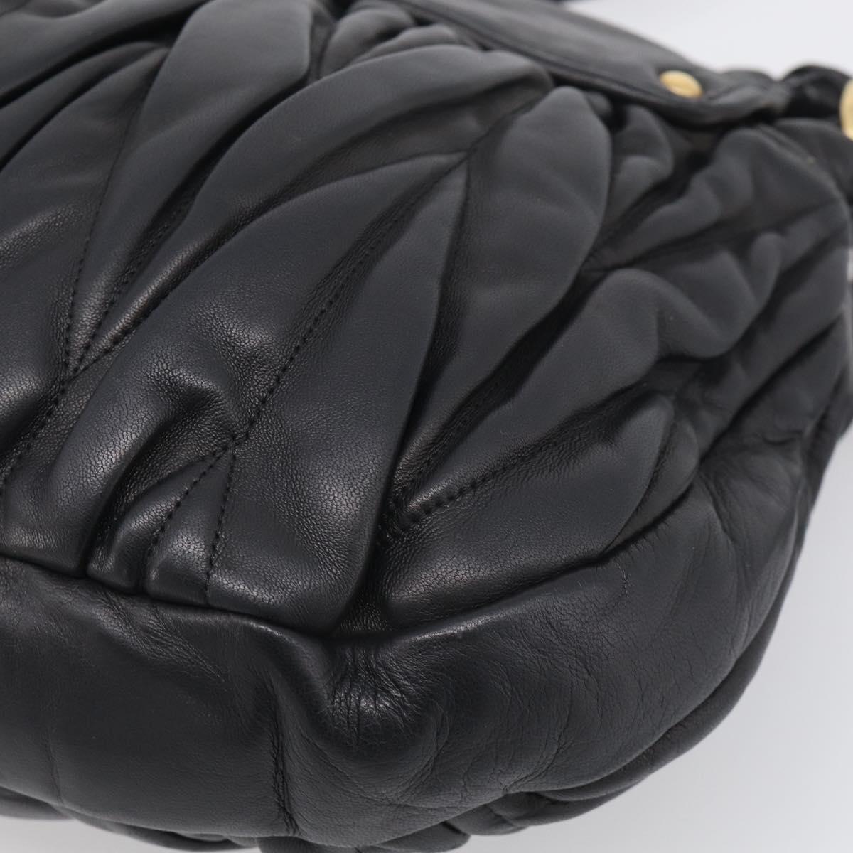 Miu Miu Gathered Hand Bag Leather 2way Black Gold Auth 213459V