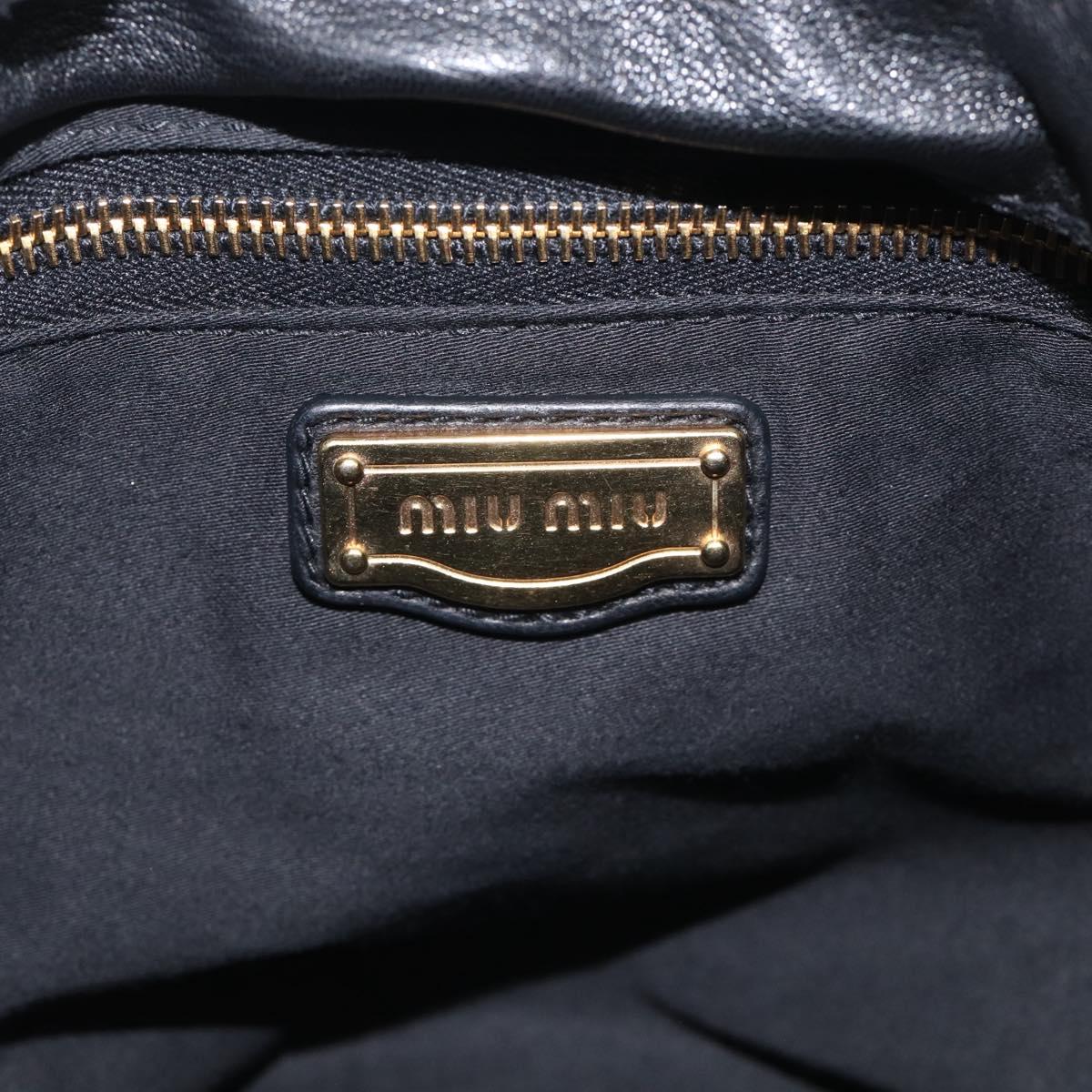 Miu Miu Gathered Hand Bag Leather 2way Black Gold Auth 213459V