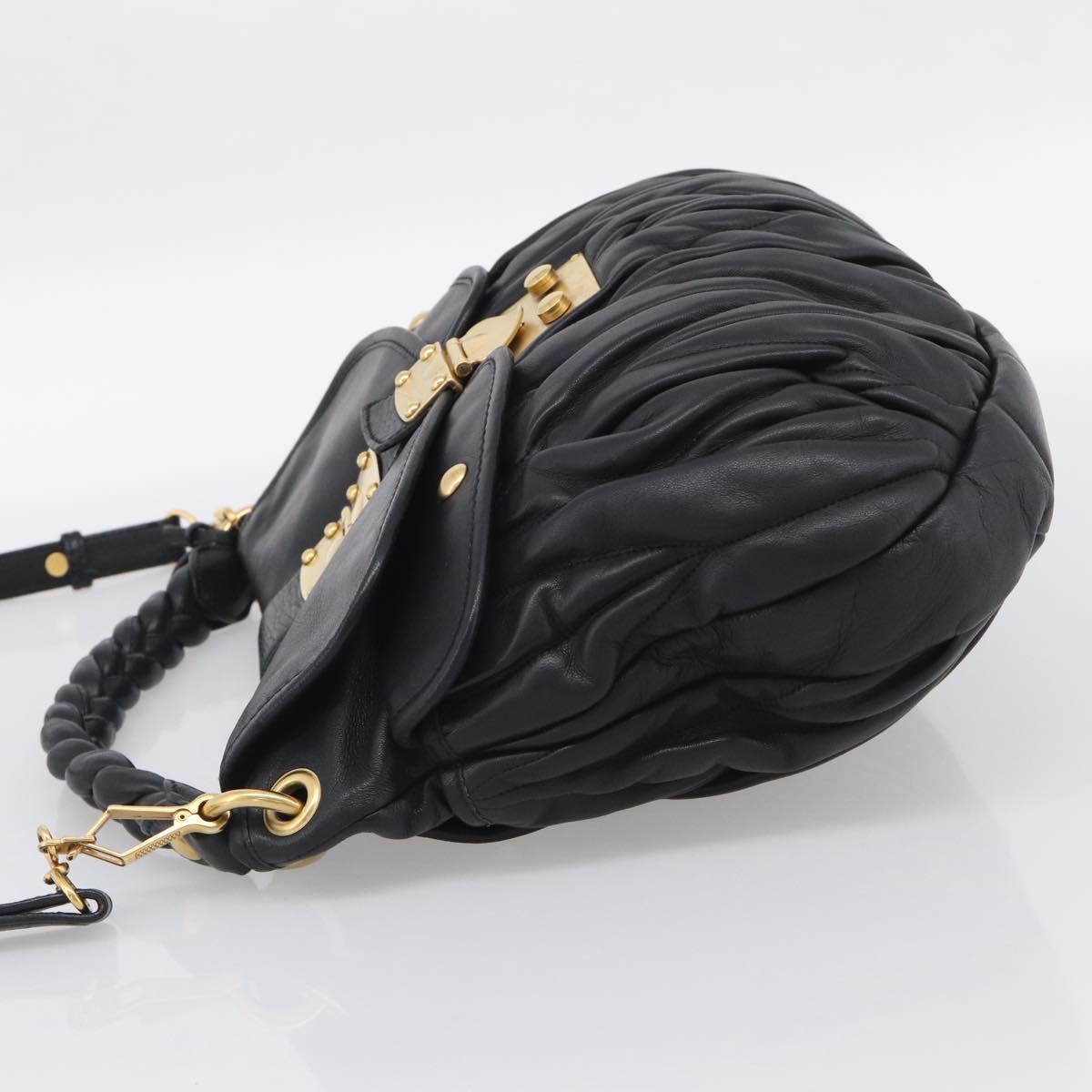 Miu Miu Gathered Hand Bag Leather 2way Black Gold Auth 213459V