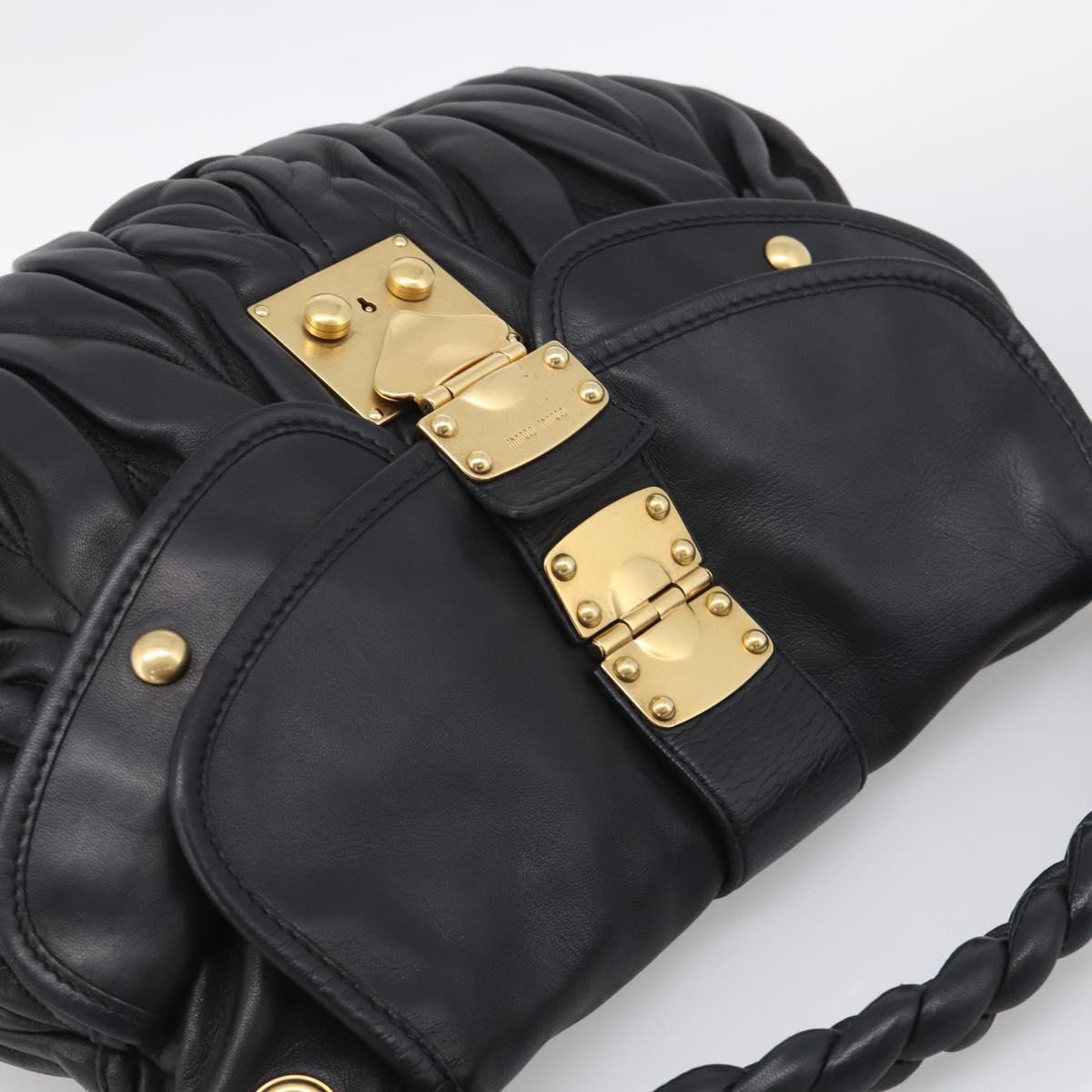 Miu Miu Gathered Hand Bag Leather 2way Black Gold Auth 213459V