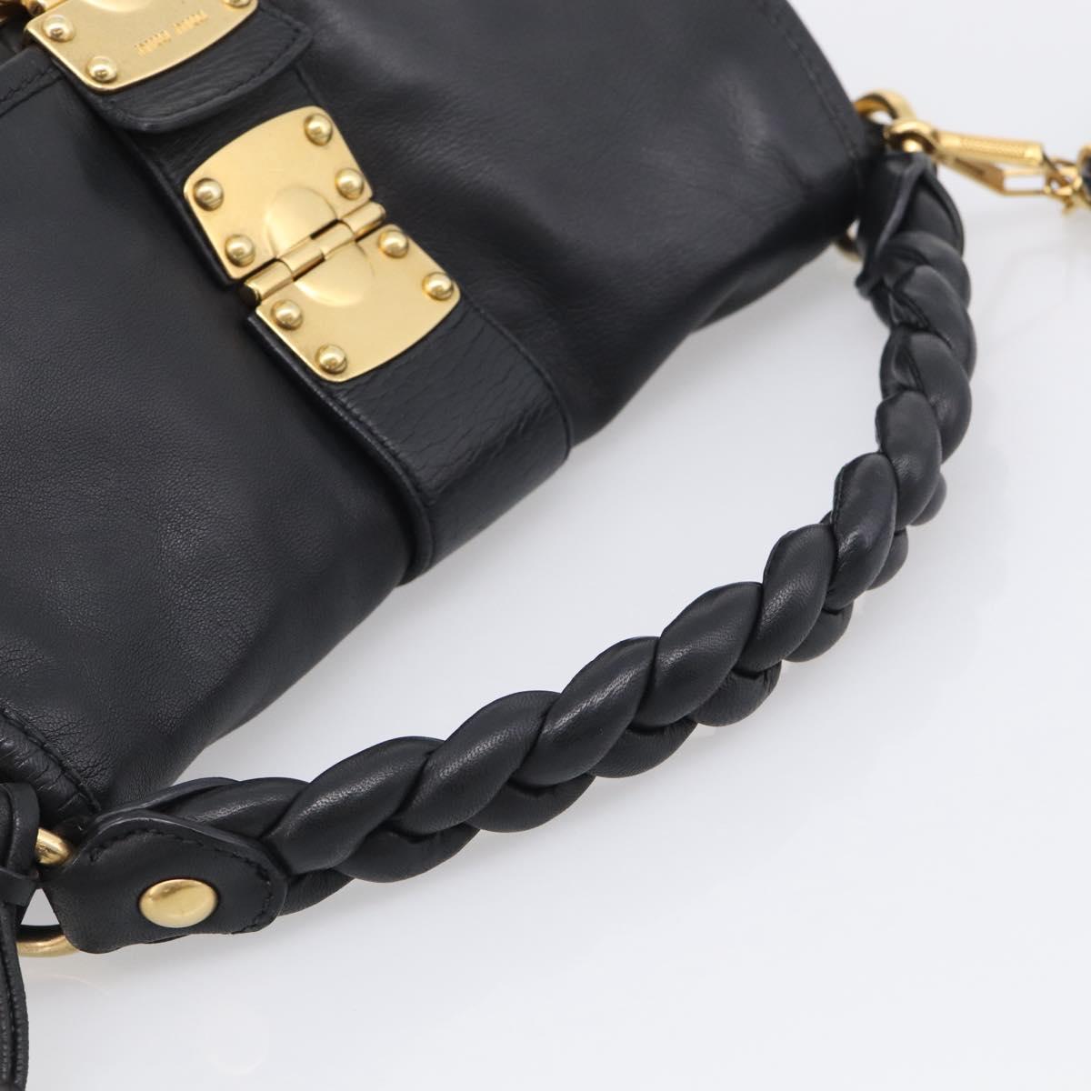 Miu Miu Gathered Hand Bag Leather 2way Black Gold Auth 213459V