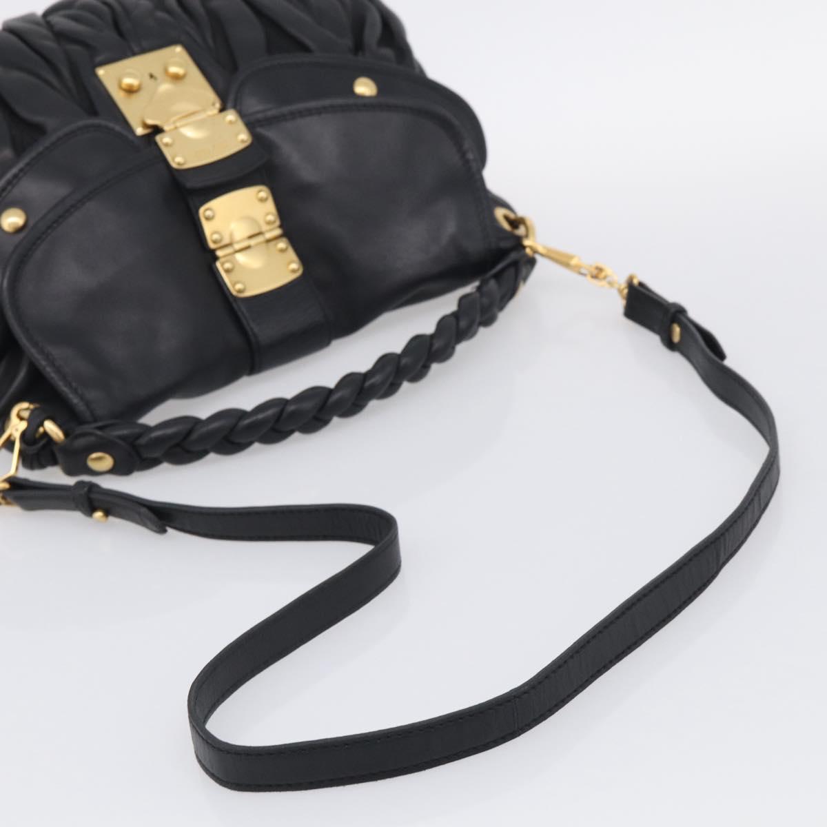 Miu Miu Gathered Hand Bag Leather 2way Black Gold Auth 213459V