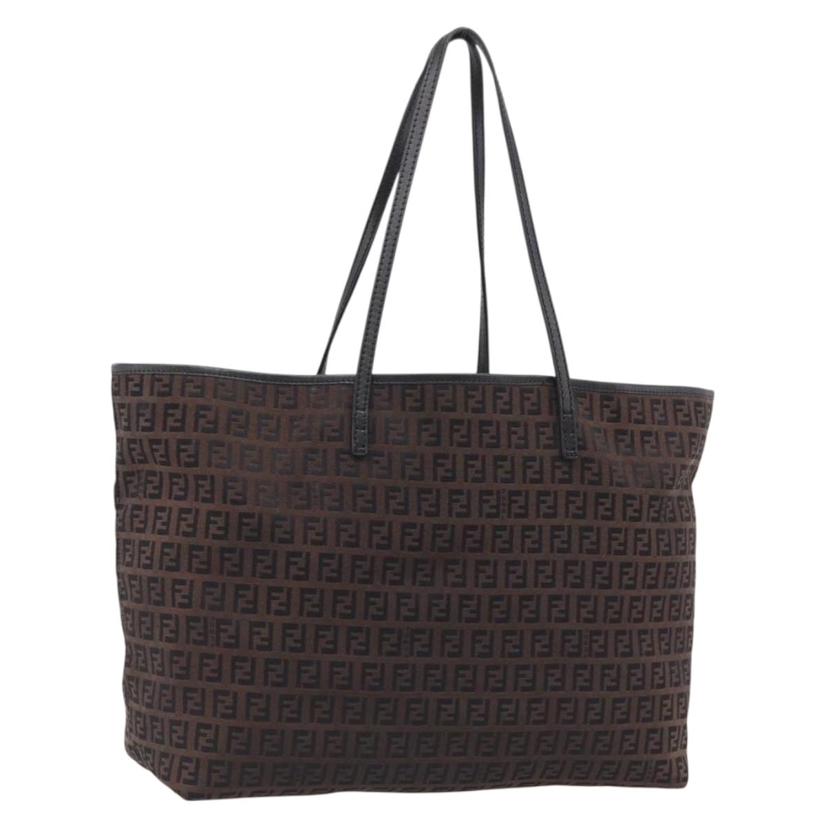 FENDI Zucchino Canvas Tote Bag Black Silver Auth 213460A