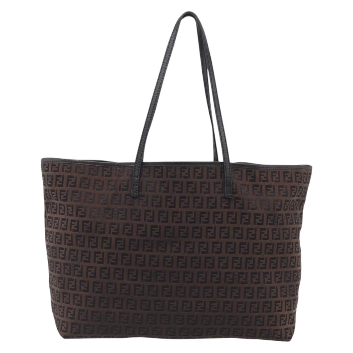 FENDI Zucchino Canvas Tote Bag Black Silver Auth 213460A