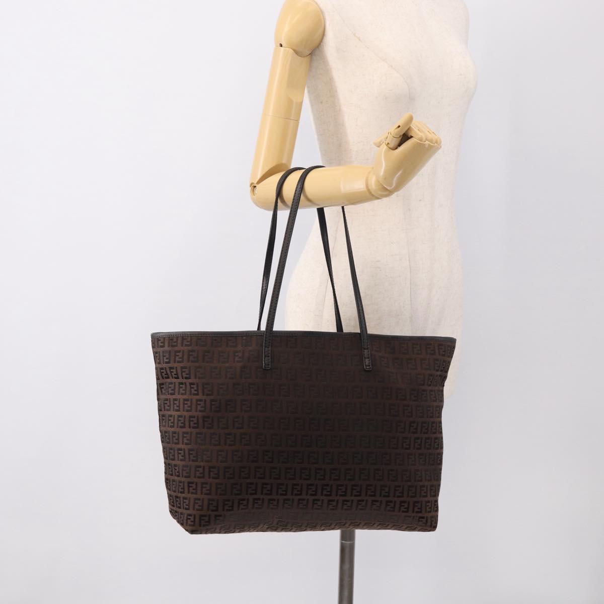 FENDI Zucchino Canvas Tote Bag Black Silver Auth 213460A