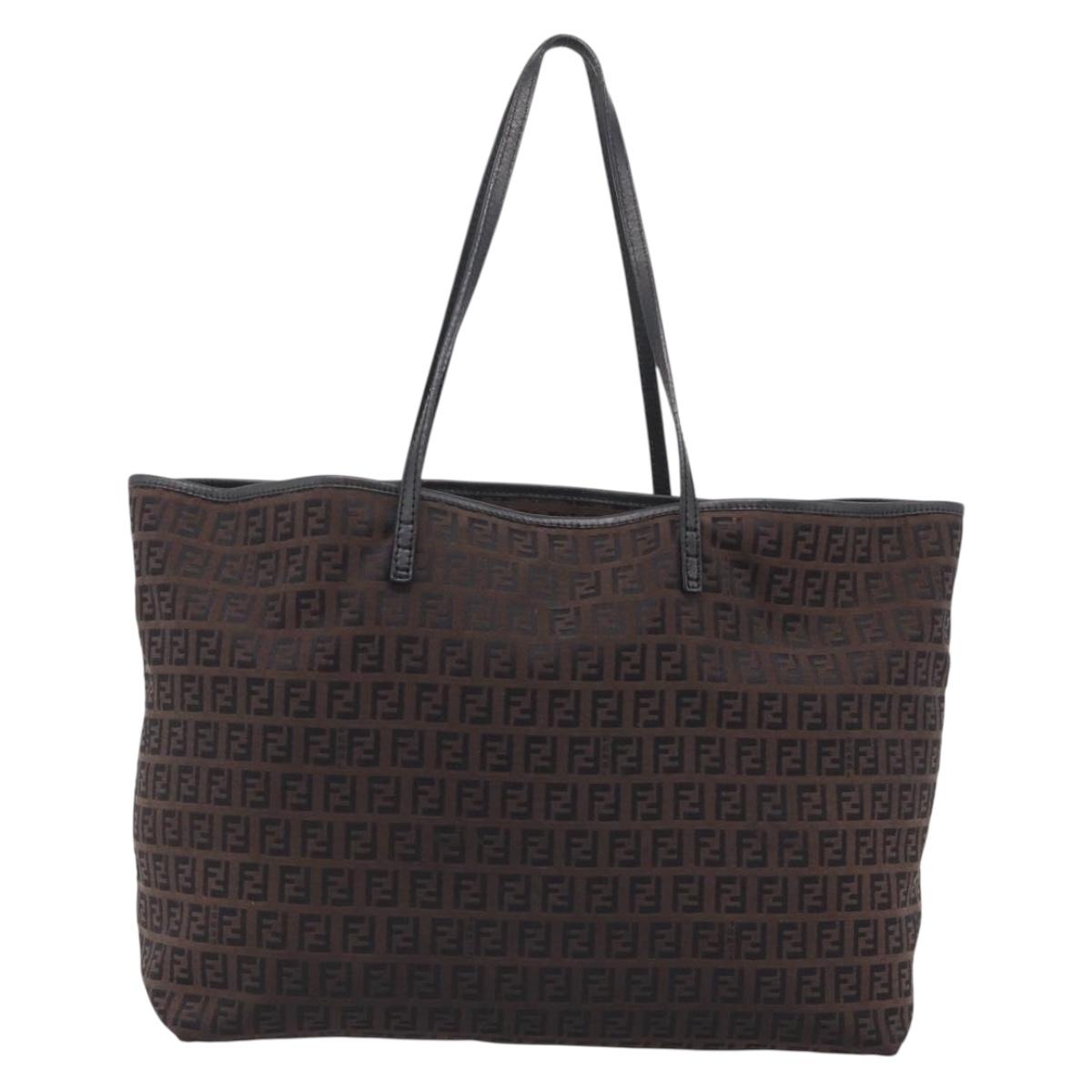 FENDI Zucchino Canvas Tote Bag Black Silver Auth 213460A