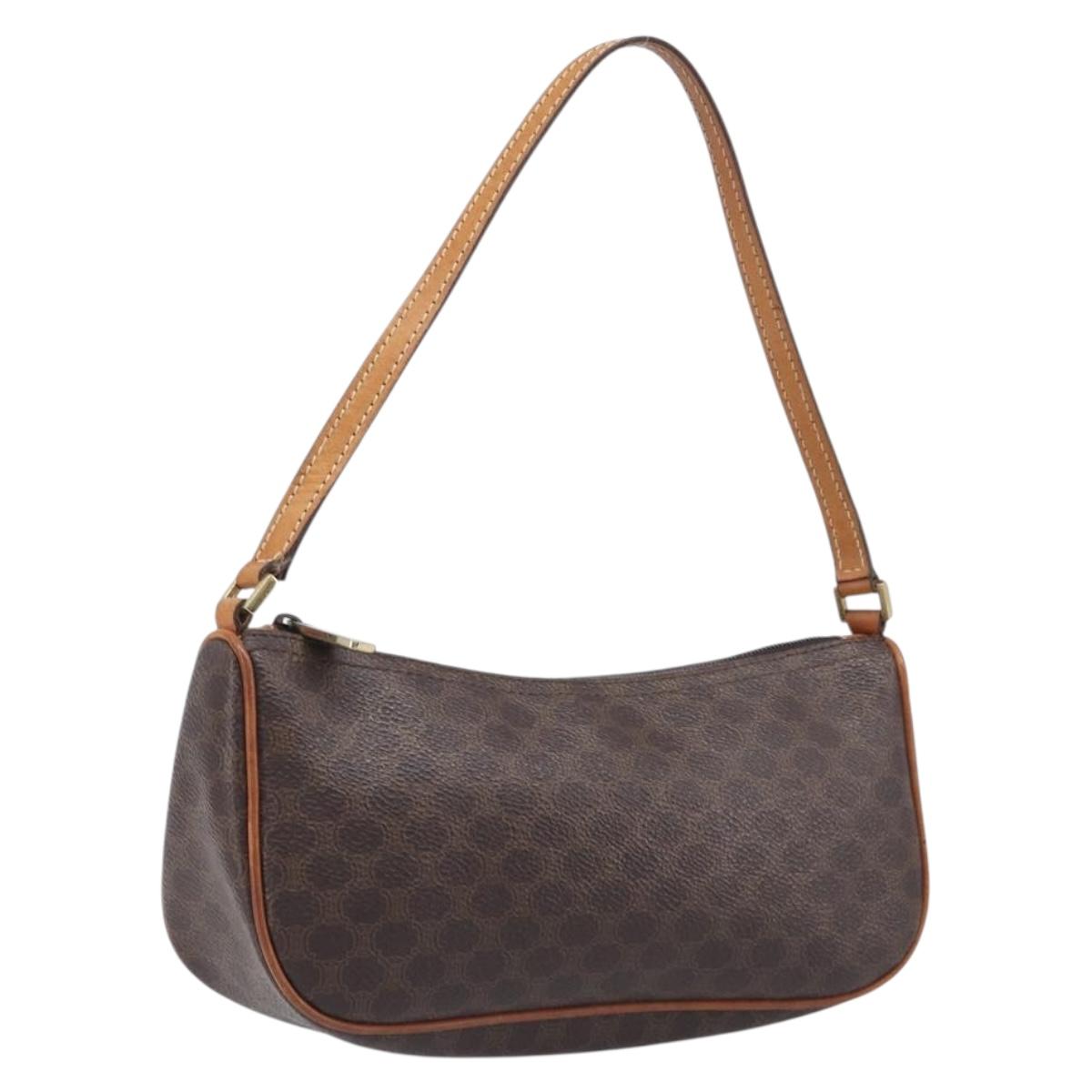 CELINE Macadam Canvas Shoulder Bag PVC Leather Brown Gold Auth 213462