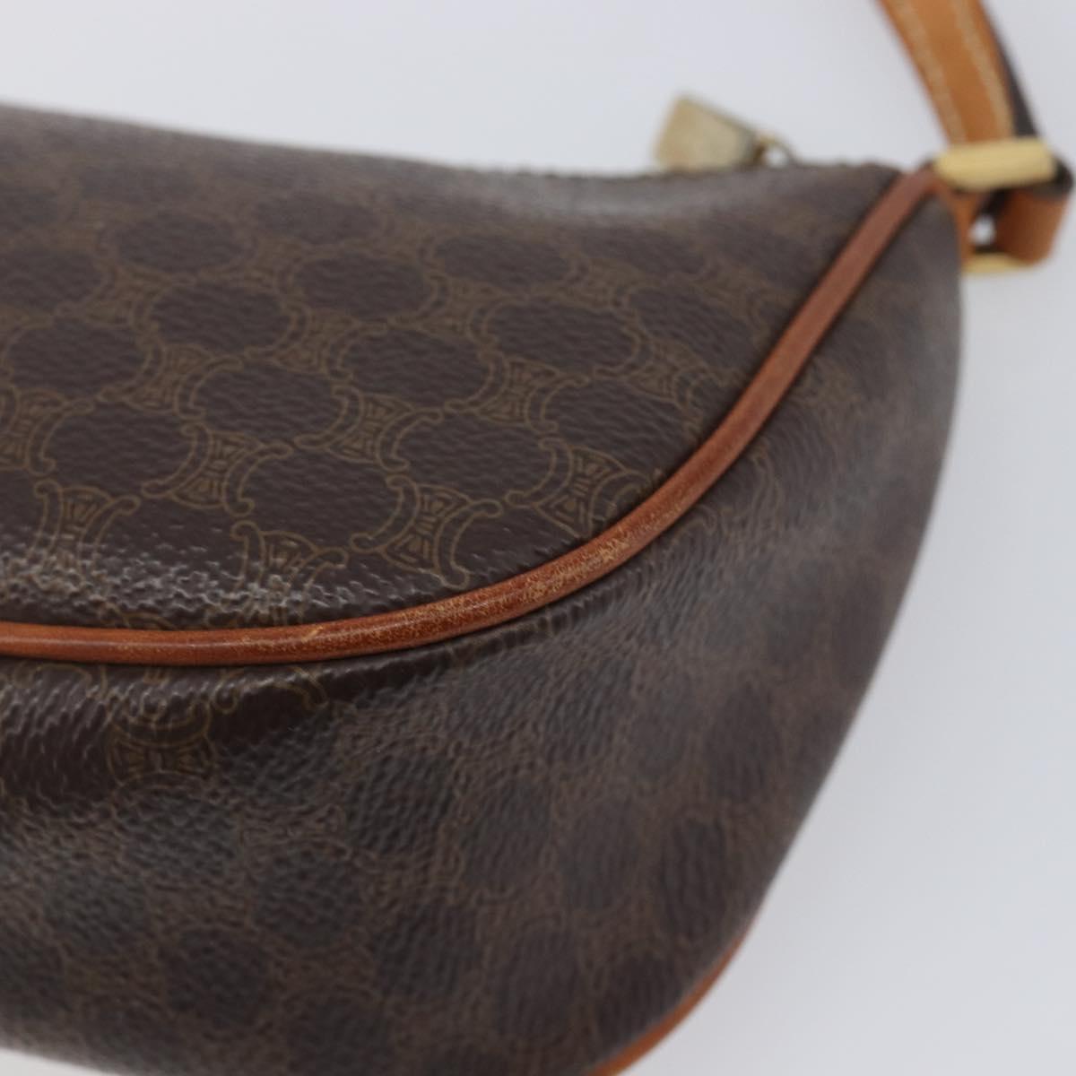 CELINE Macadam Canvas Shoulder Bag PVC Leather Brown Gold Auth 213462