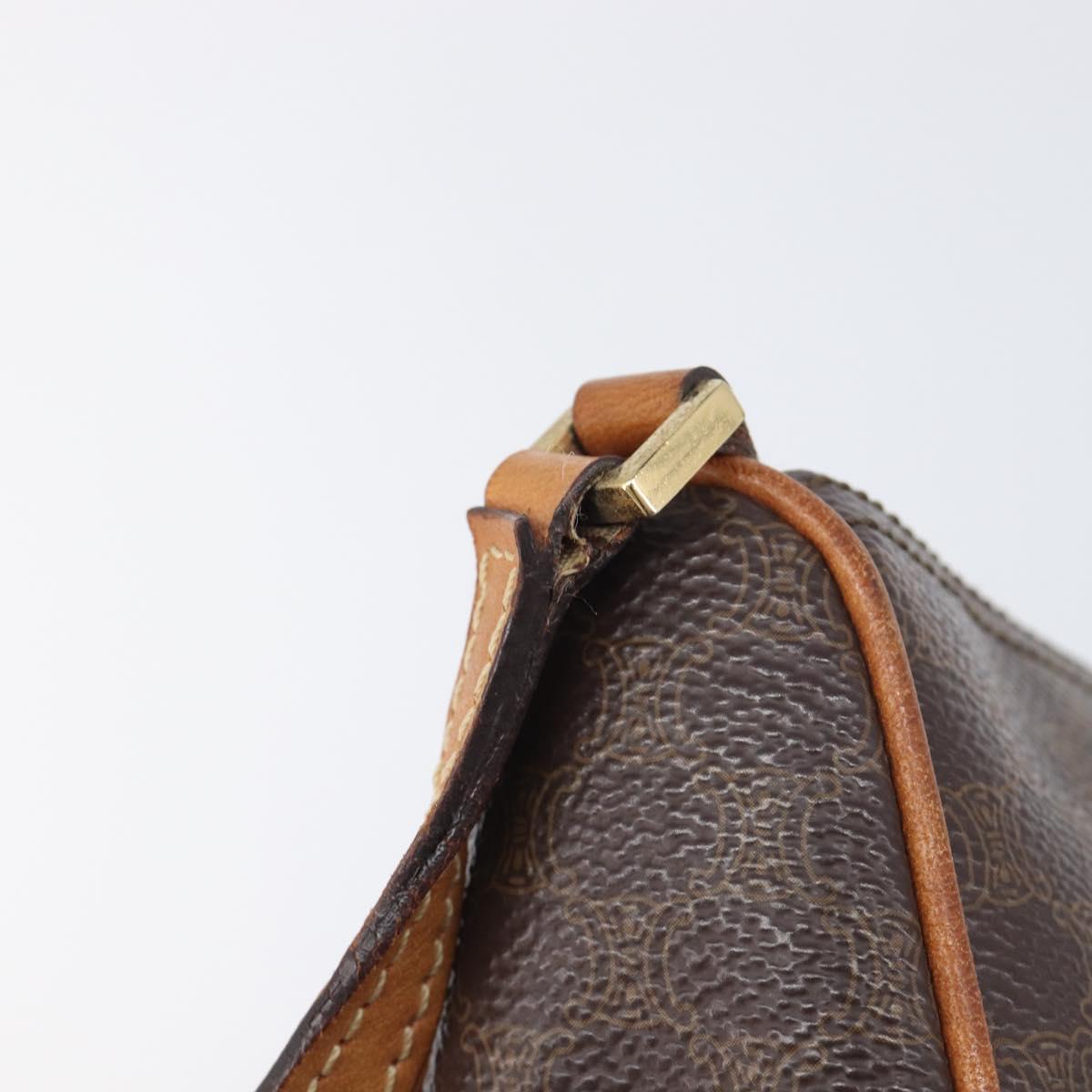 CELINE Macadam Canvas Shoulder Bag PVC Leather Brown Gold Auth 213462