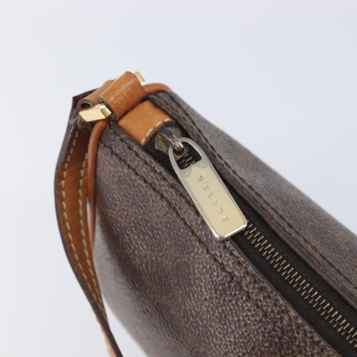 CELINE Macadam Canvas Shoulder Bag PVC Leather Brown Gold Auth 213462