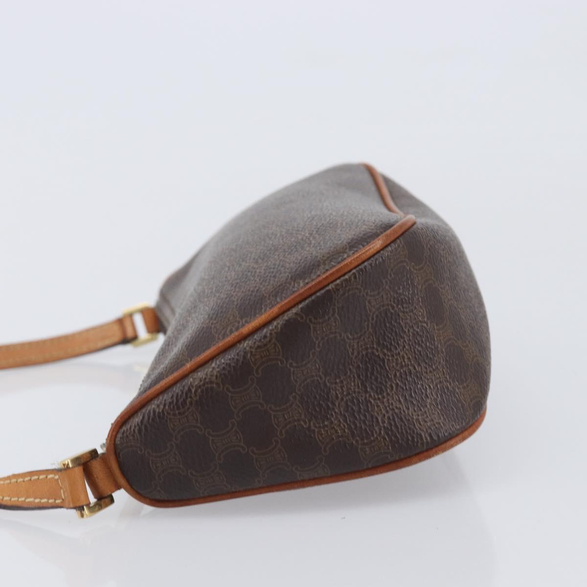 CELINE Macadam Canvas Shoulder Bag PVC Leather Brown Gold Auth 213462