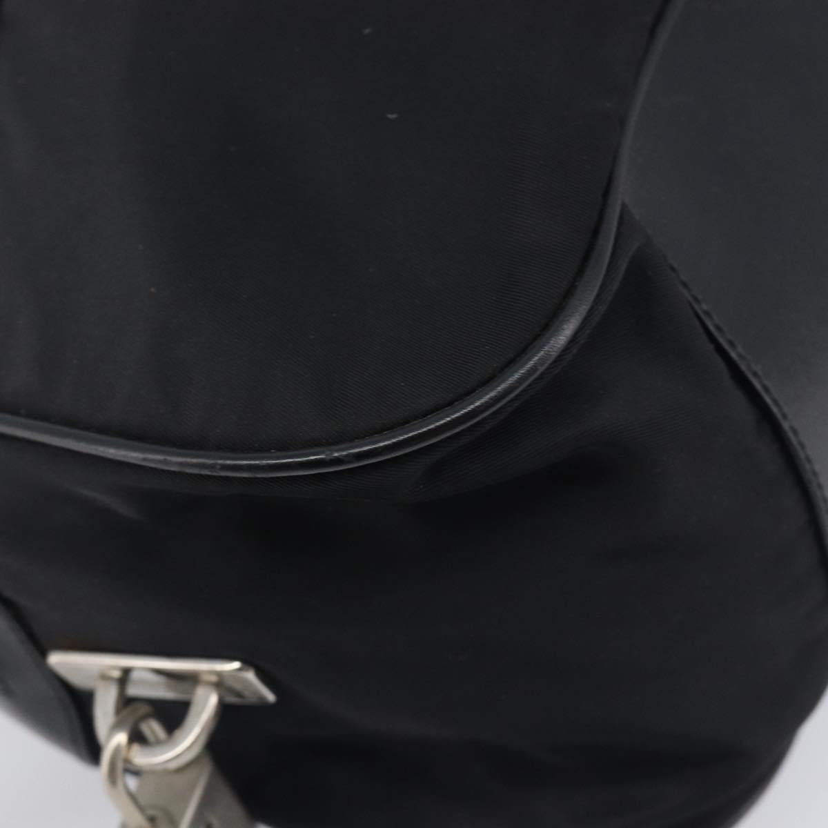 PRADA Hand Bag Nylon Leather Black Silver Auth 213463A