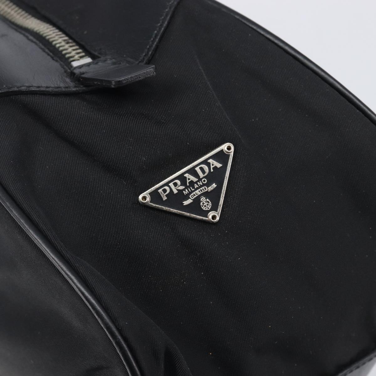 PRADA Hand Bag Nylon Leather Black Silver Auth 213463A
