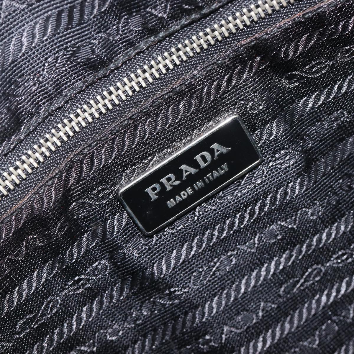 PRADA Hand Bag Nylon Leather Black Silver Auth 213463A