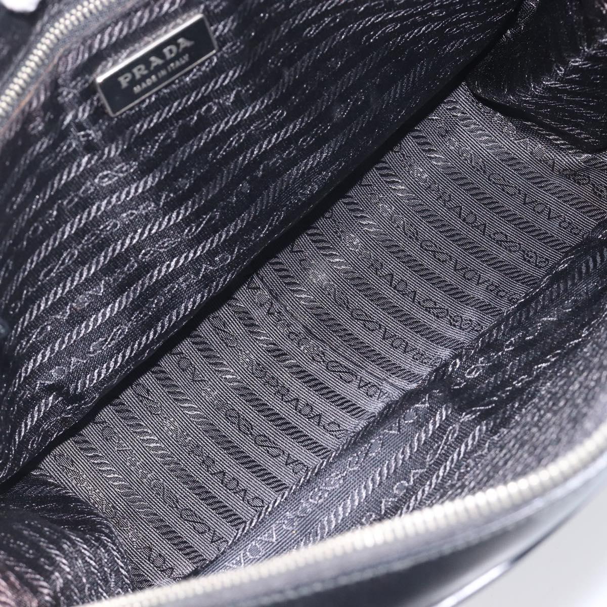 PRADA Hand Bag Nylon Leather Black Silver Auth 213463A
