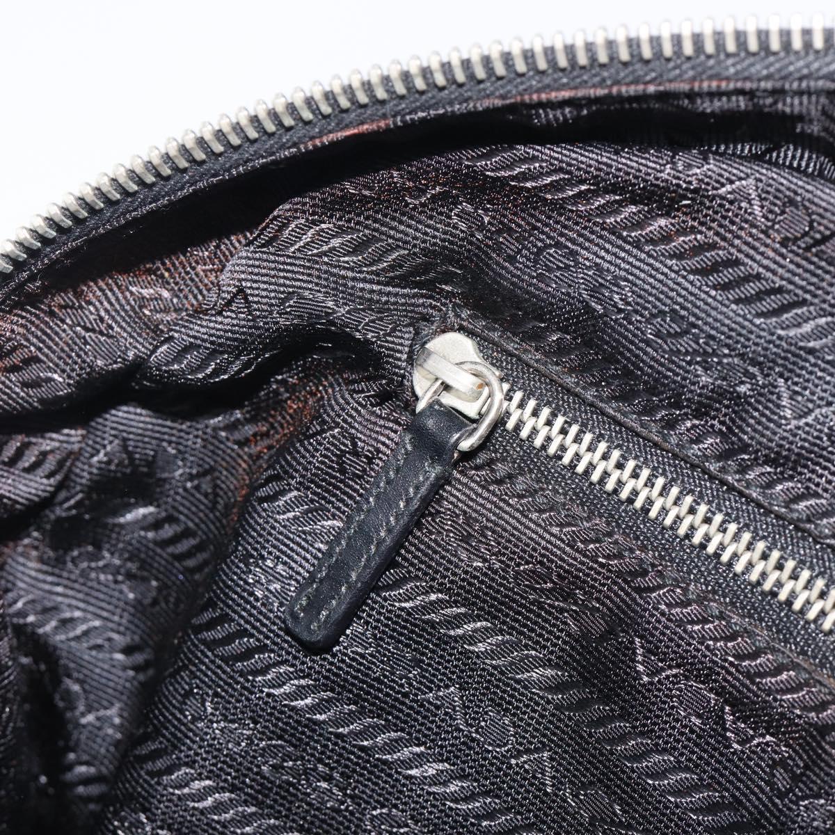 PRADA Hand Bag Nylon Leather Black Silver Auth 213463A