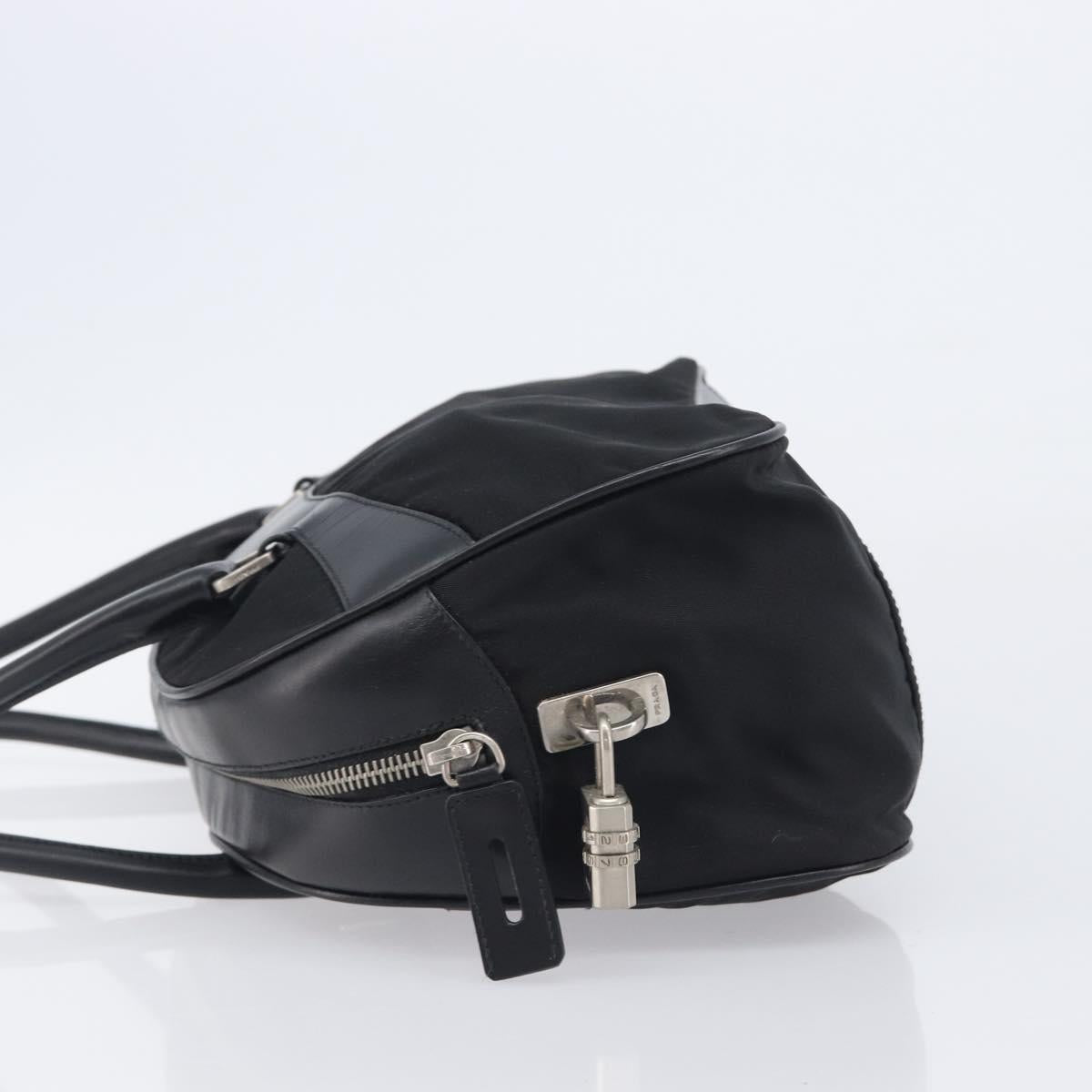 PRADA Hand Bag Nylon Leather Black Silver Auth 213463A