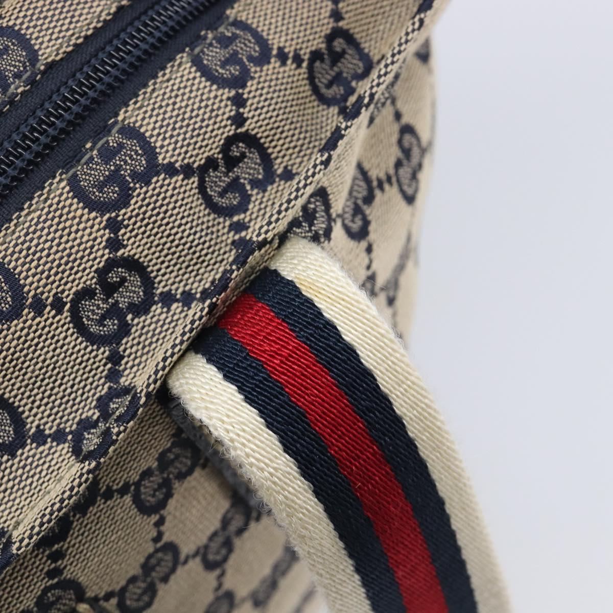 GUCCI GG Canvas Sherry Line Hand Bag Navy Silver 131228 Auth 213464A