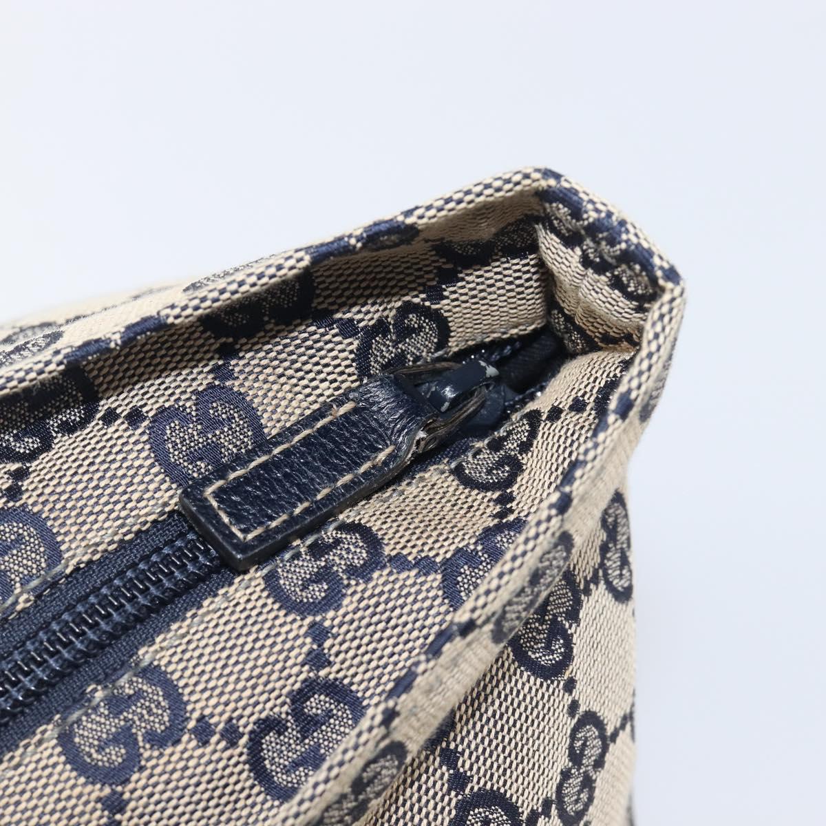 GUCCI GG Canvas Sherry Line Hand Bag Navy Silver 131228 Auth 213464A