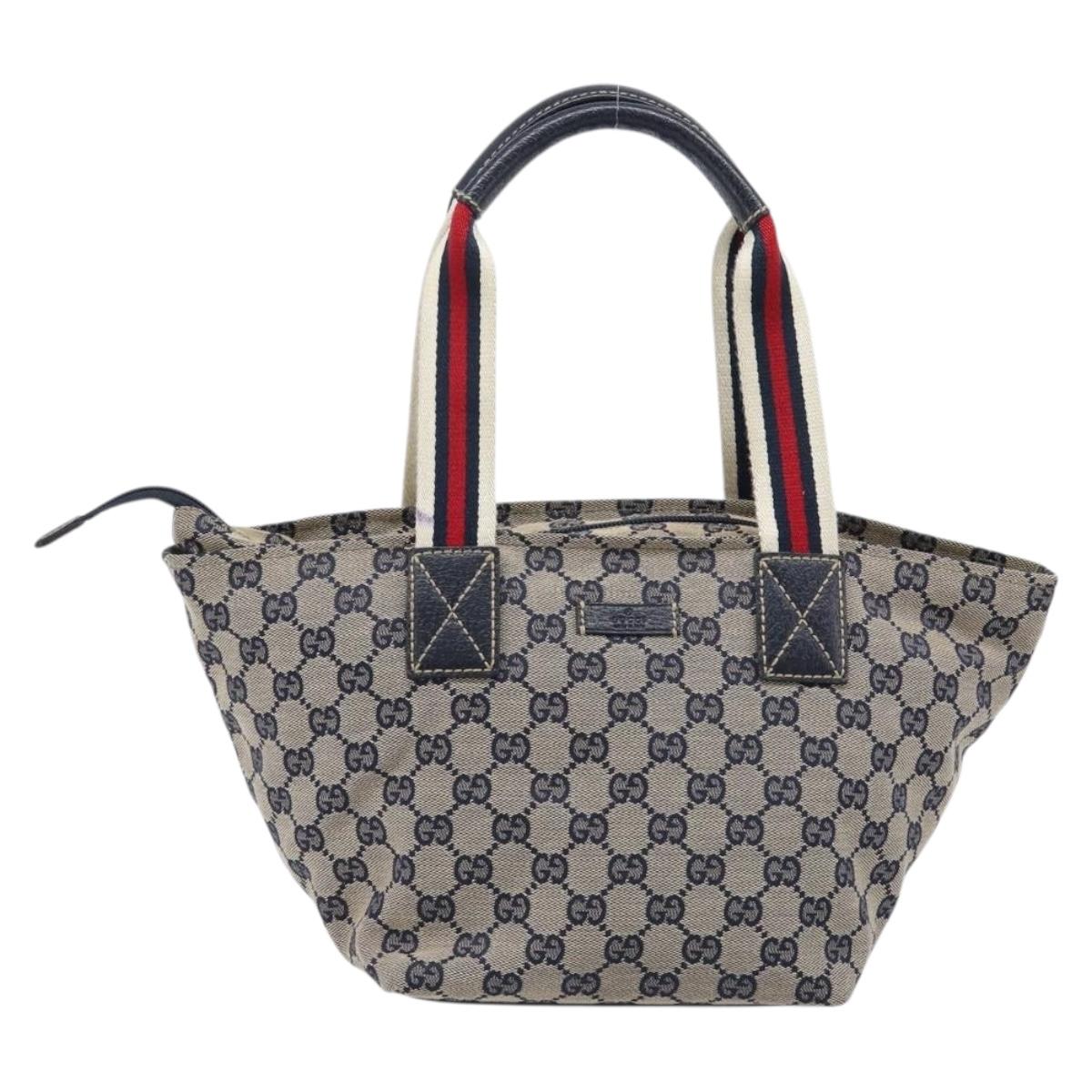 GUCCI GG Canvas Sherry Line Hand Bag Navy Silver 131228 Auth 213464A