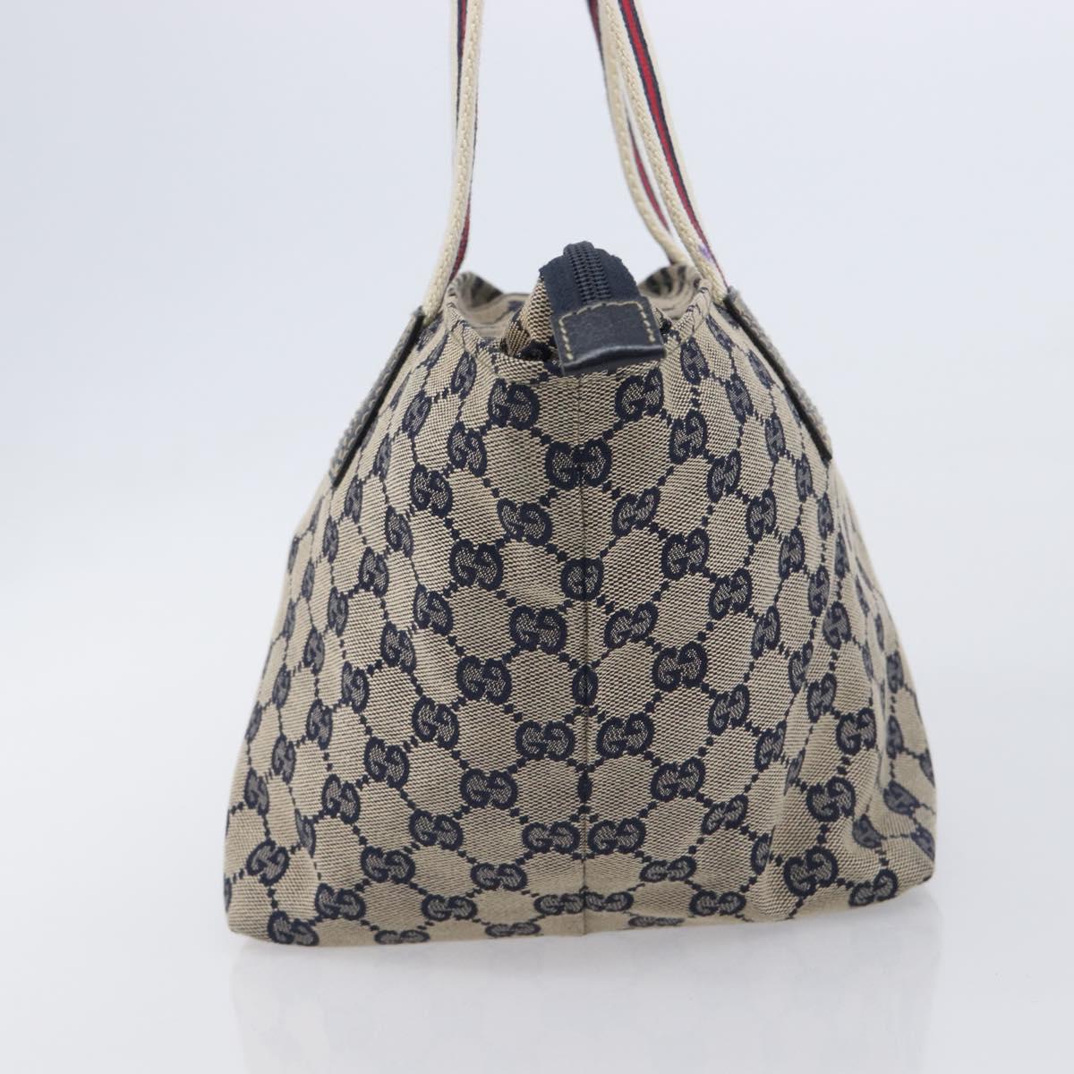 GUCCI GG Canvas Sherry Line Hand Bag Navy Silver 131228 Auth 213464A