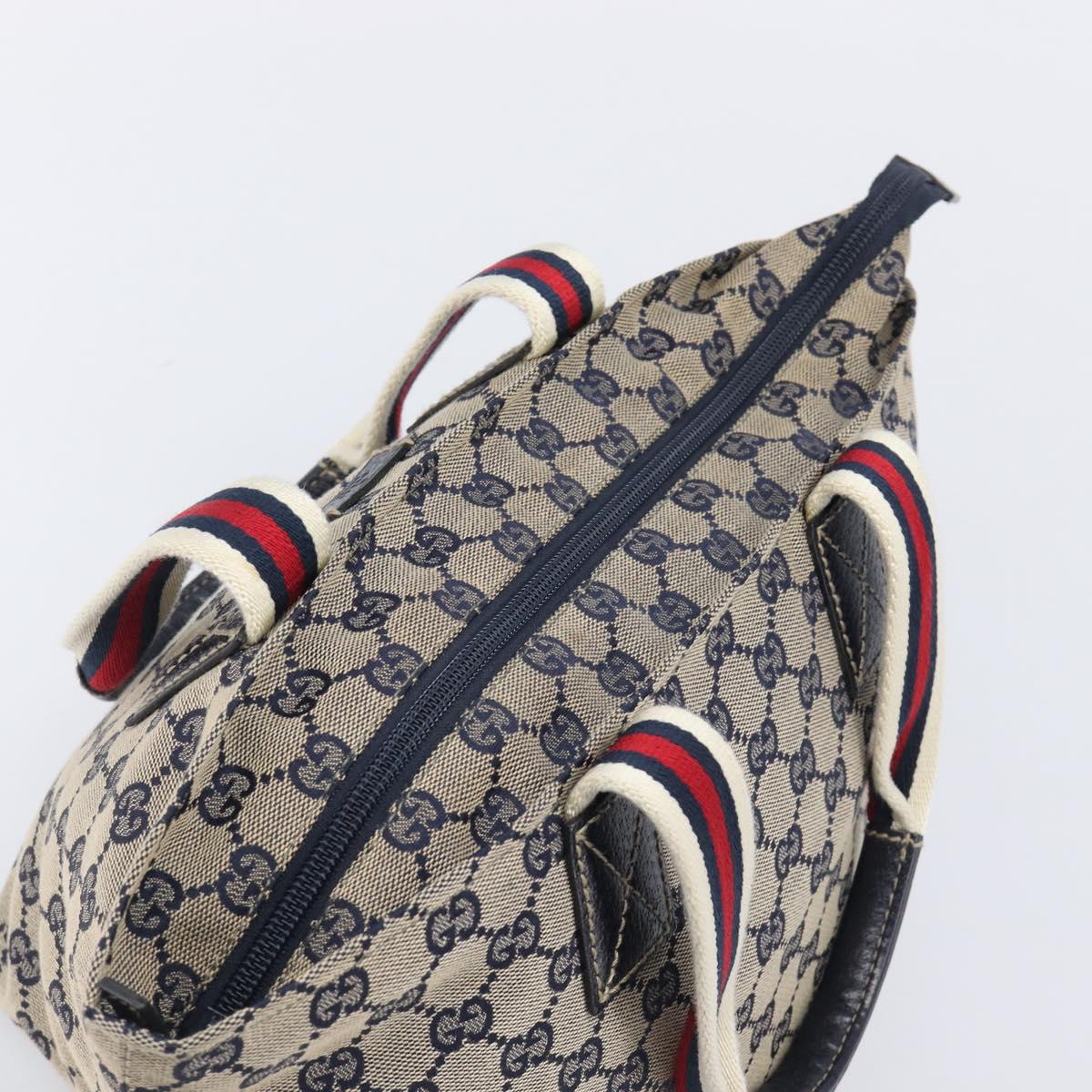 GUCCI GG Canvas Sherry Line Hand Bag Navy Silver 131228 Auth 213464A