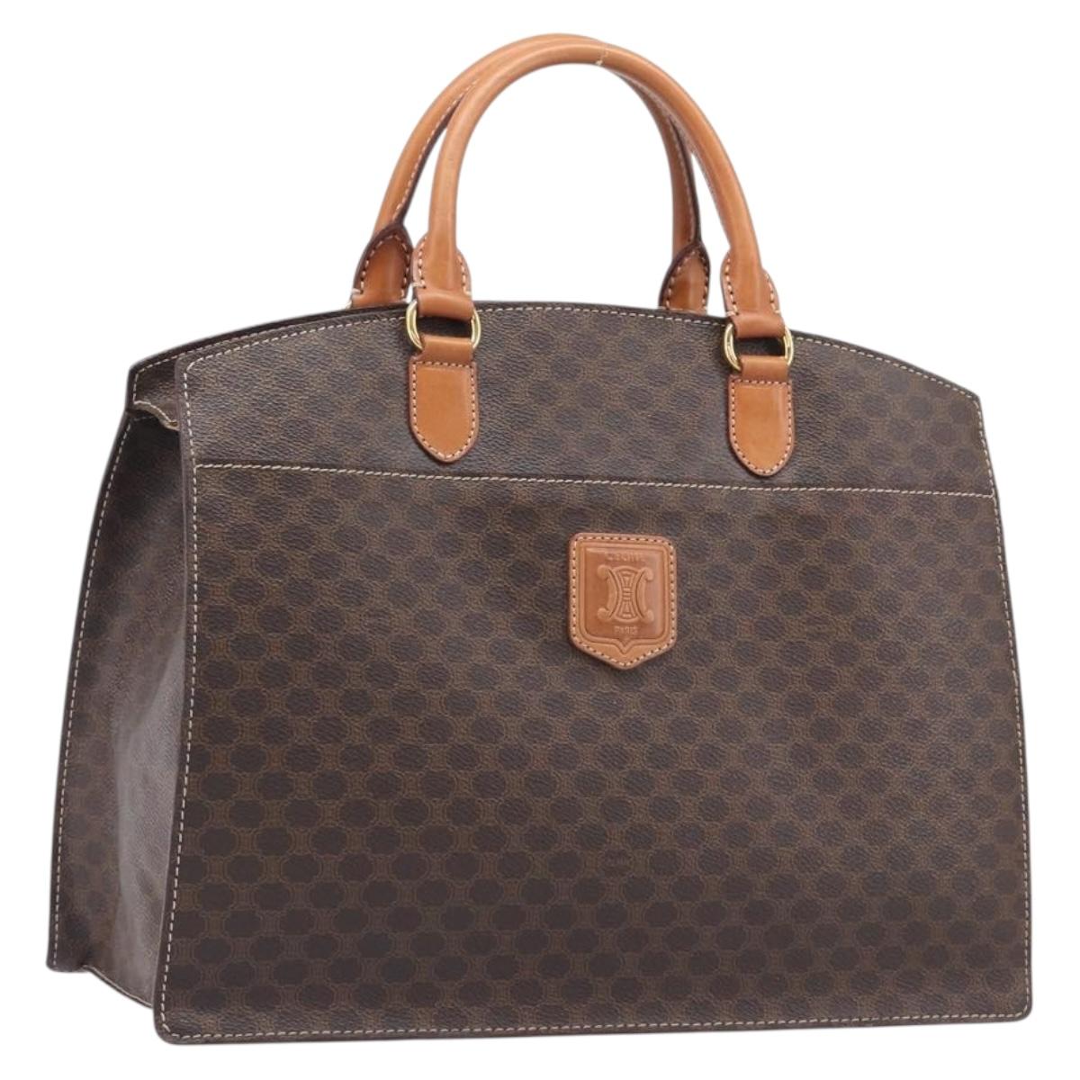 CELINE Macadam Canvas Hand Bag PVC Leather Brown Gold Auth 213465