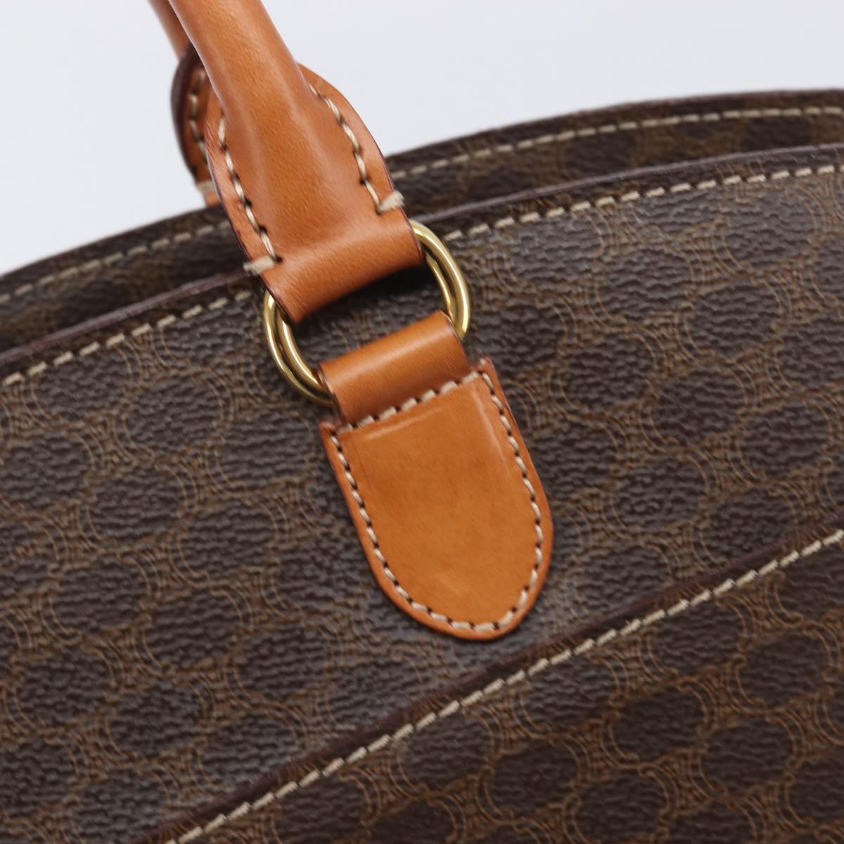 CELINE Macadam Canvas Hand Bag PVC Leather Brown Gold Auth 213465