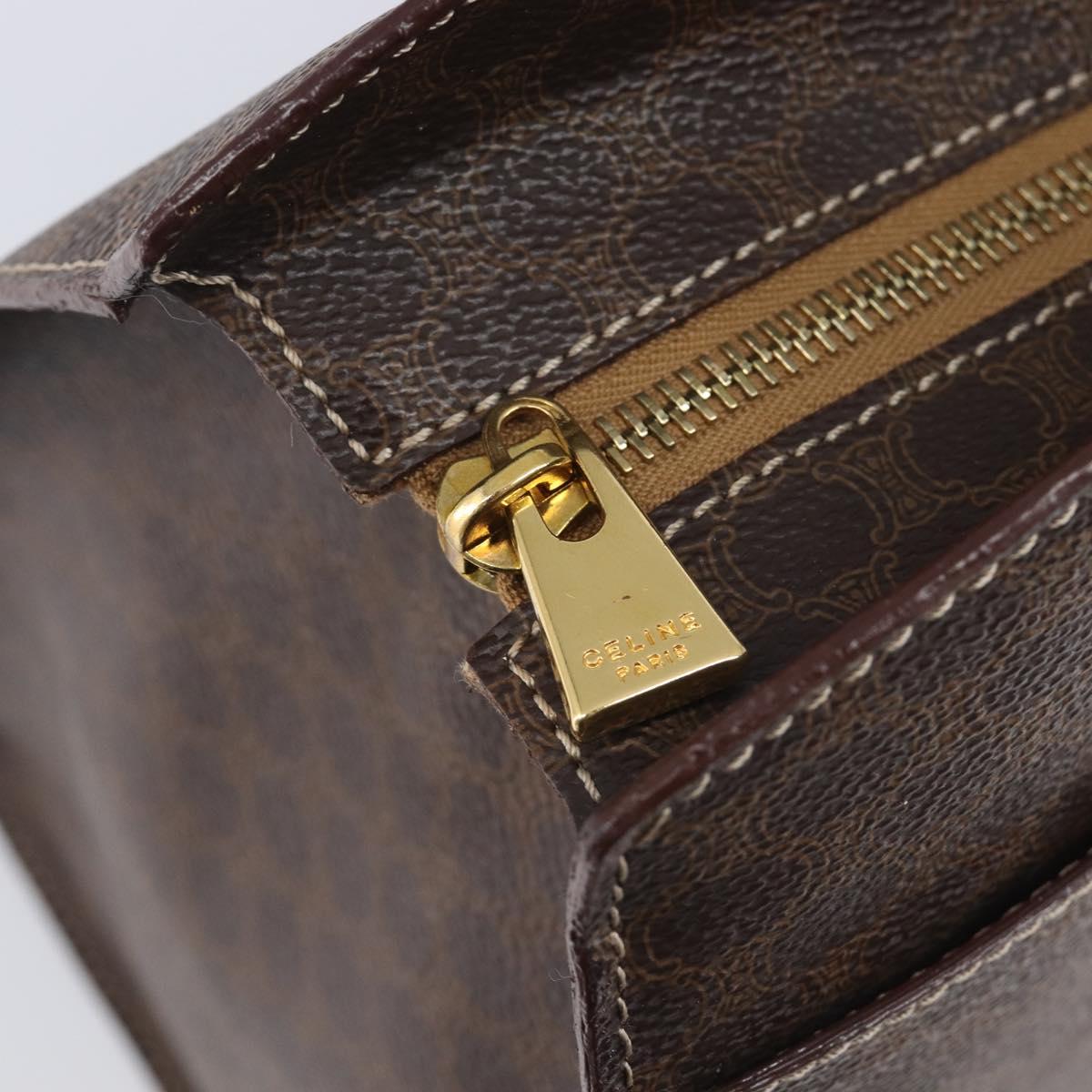 CELINE Macadam Canvas Hand Bag PVC Leather Brown Gold Auth 213465