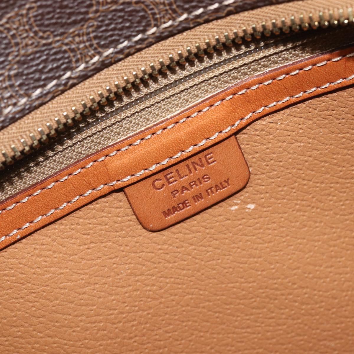 CELINE Macadam Canvas Hand Bag PVC Leather Brown Gold Auth 213465