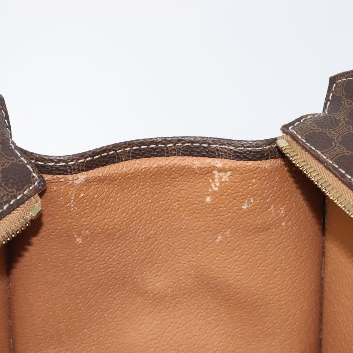 CELINE Macadam Canvas Hand Bag PVC Leather Brown Gold Auth 213465