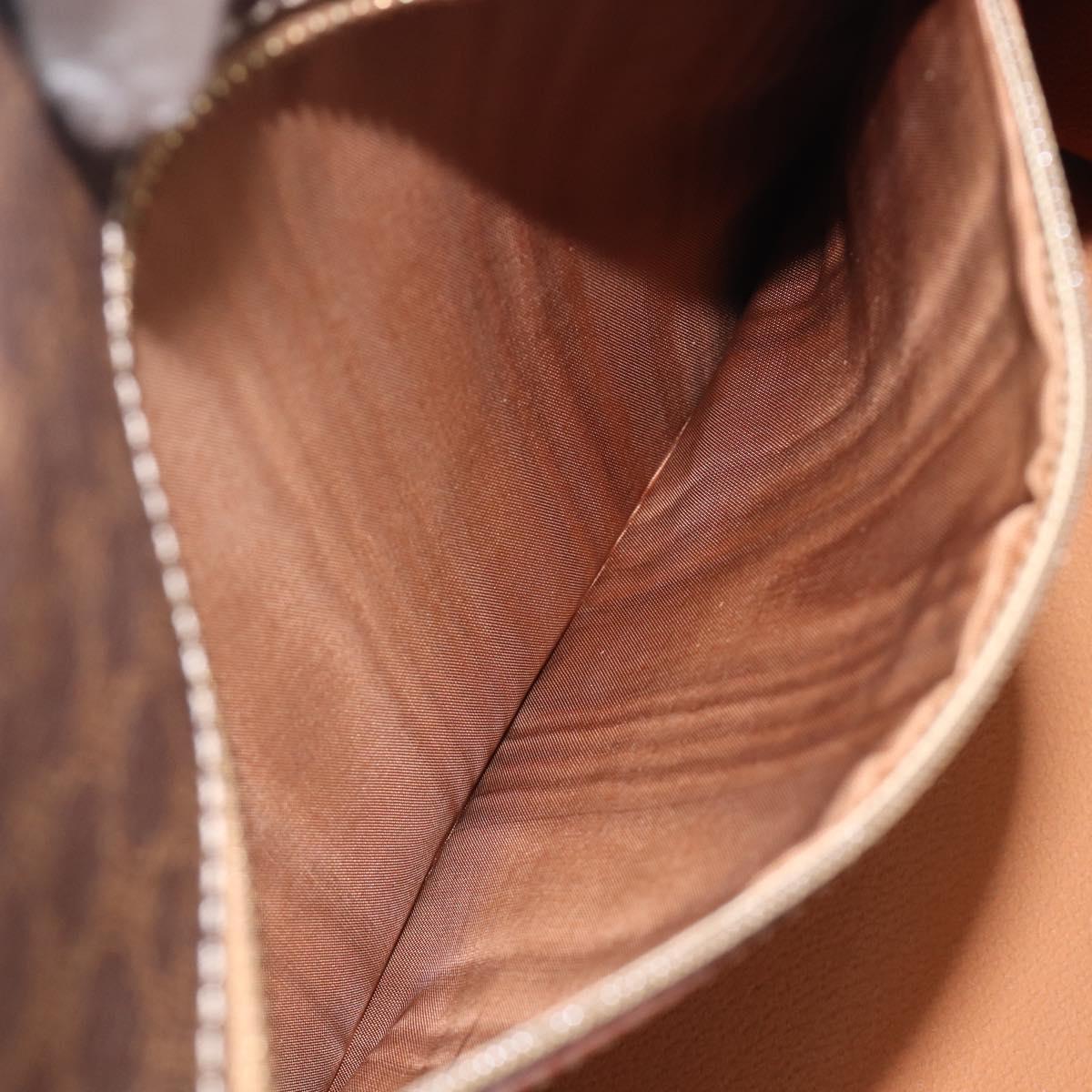 CELINE Macadam Canvas Hand Bag PVC Leather Brown Gold Auth 213465