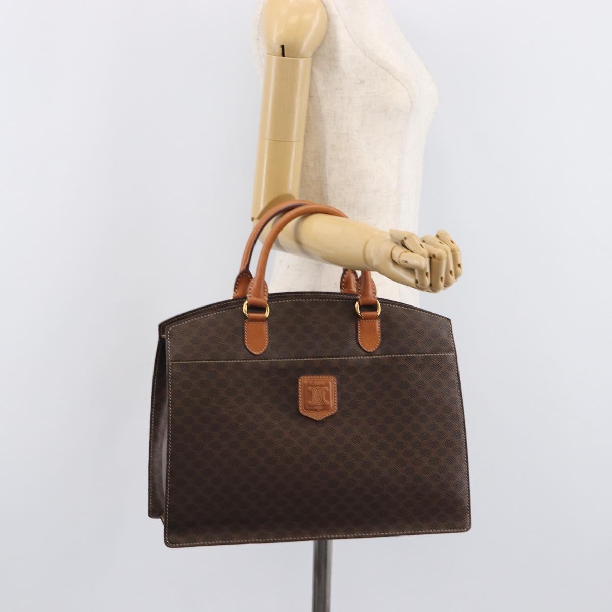 CELINE Macadam Canvas Hand Bag PVC Leather Brown Gold Auth 213465