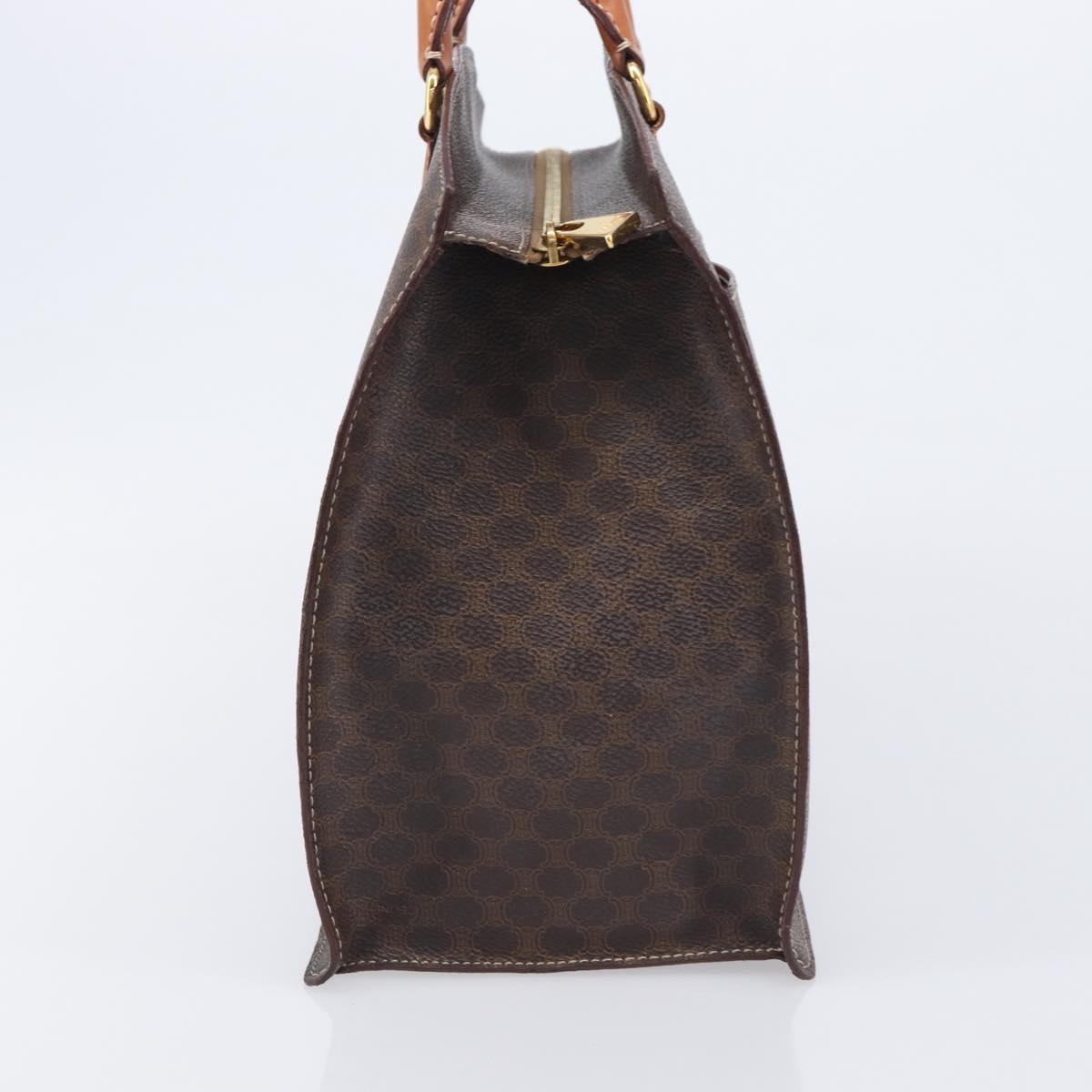 CELINE Macadam Canvas Hand Bag PVC Leather Brown Gold Auth 213465