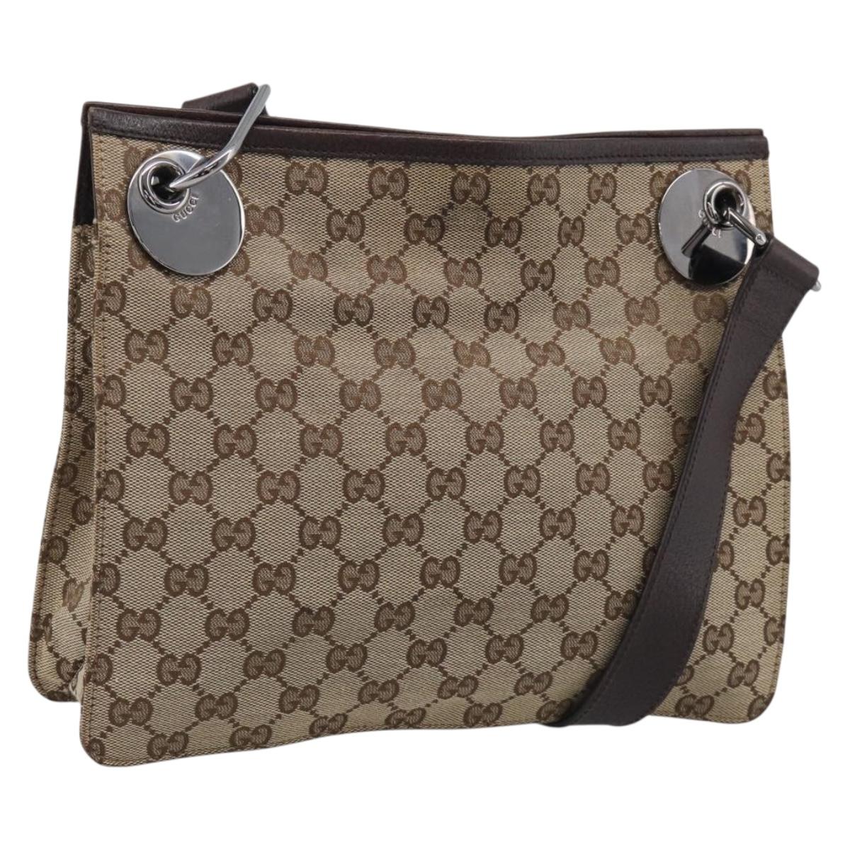 GUCCI GG Canvas Shoulder Bag Beige Silver 120841 Auth 213466