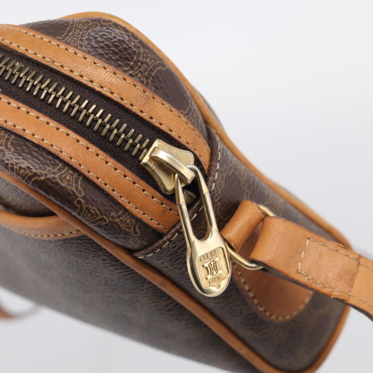 CELINE Macadam Canvas Shoulder Bag PVC Leather Brown Gold Auth 213471