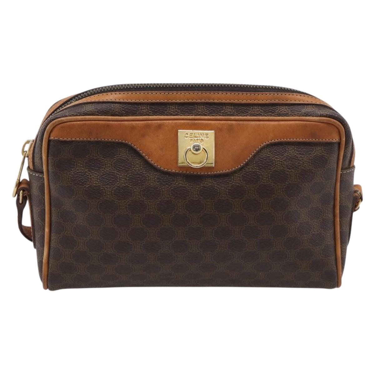 CELINE Macadam Canvas Shoulder Bag PVC Leather Brown Gold Auth 213471