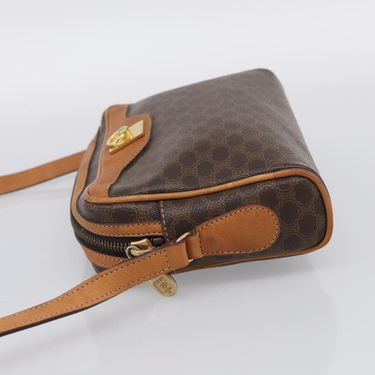 CELINE Macadam Canvas Shoulder Bag PVC Leather Brown Gold Auth 213471