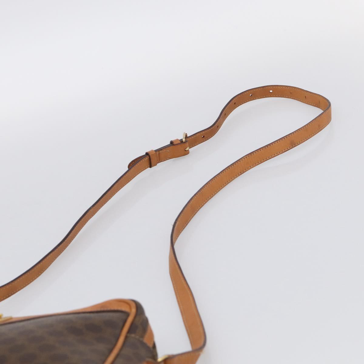 CELINE Macadam Canvas Shoulder Bag PVC Leather Brown Gold Auth 213471