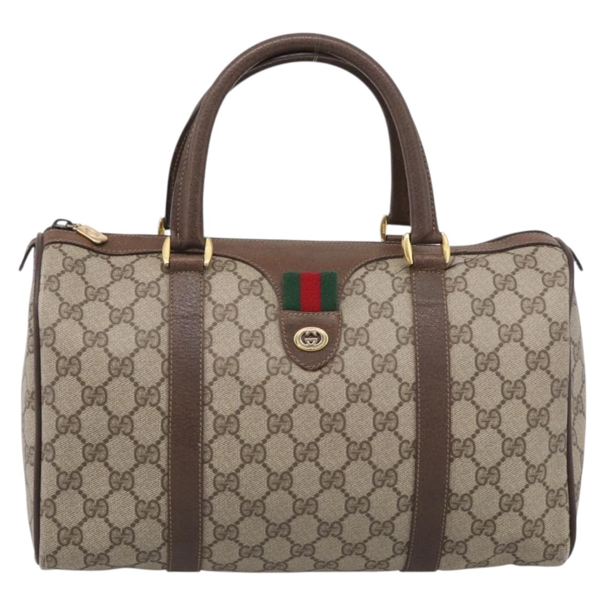 GUCCI GG Supreme Web Sherry Line Boston Bag PVC Beige Gold 39 02 007 Auth 213472
