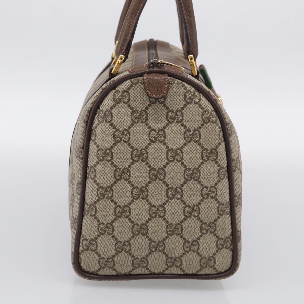 GUCCI GG Supreme Web Sherry Line Boston Bag PVC Beige Gold 39 02 007 Auth 213472