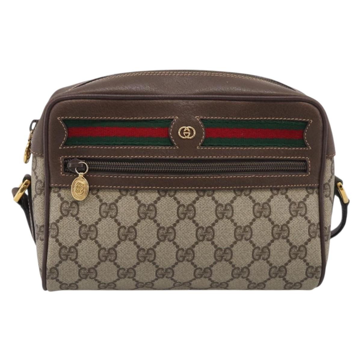 GUCCI GG Supreme Web Sherry Line Bag PVC Beige Gold 001 44 6655 Auth 213473