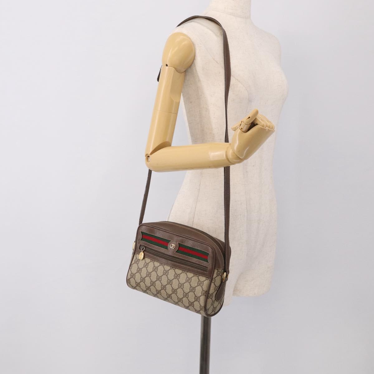 GUCCI GG Supreme Web Sherry Line Bag PVC Beige Gold 001 44 6655 Auth 213473