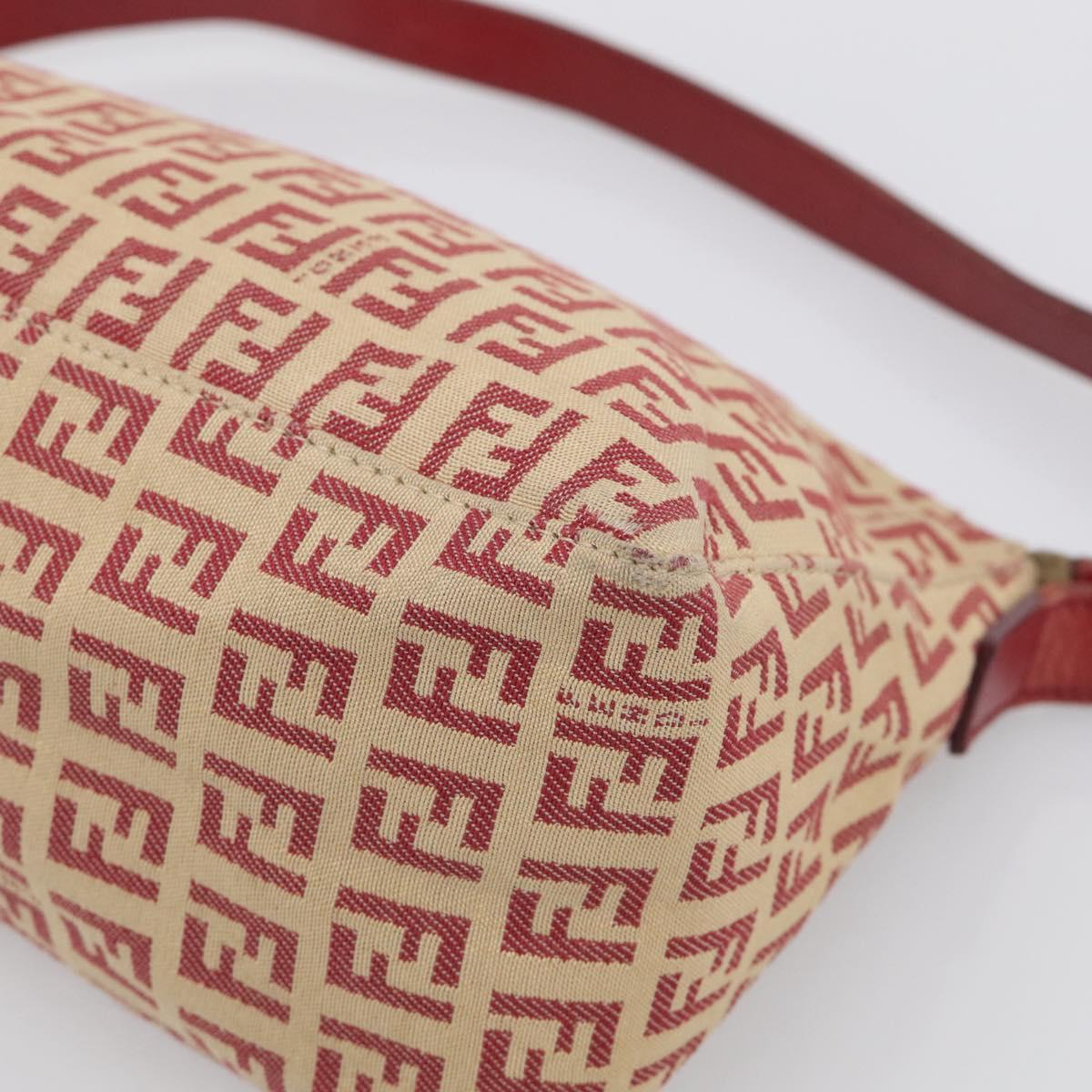 FENDI Zucchino Canvas Shoulder Bag Red Gold 8BR444 Auth 213481