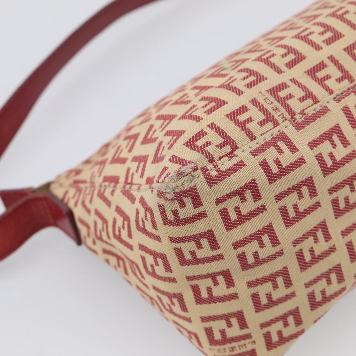 FENDI Zucchino Canvas Shoulder Bag Red Gold 8BR444 Auth 213481