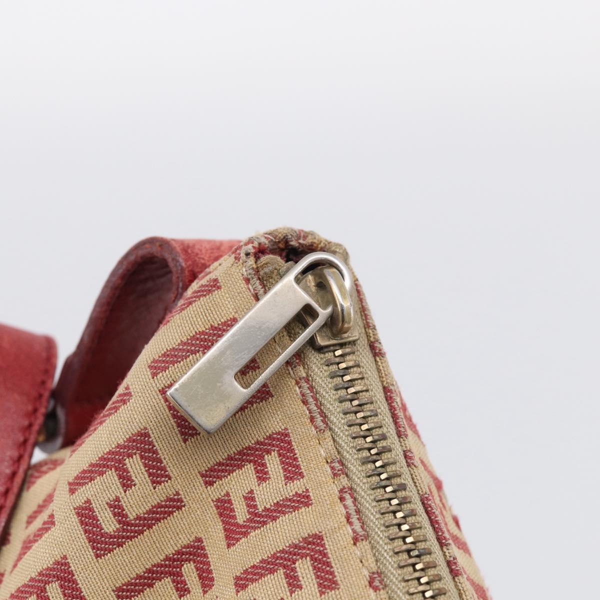 FENDI Zucchino Canvas Shoulder Bag Red Gold 8BR444 Auth 213481