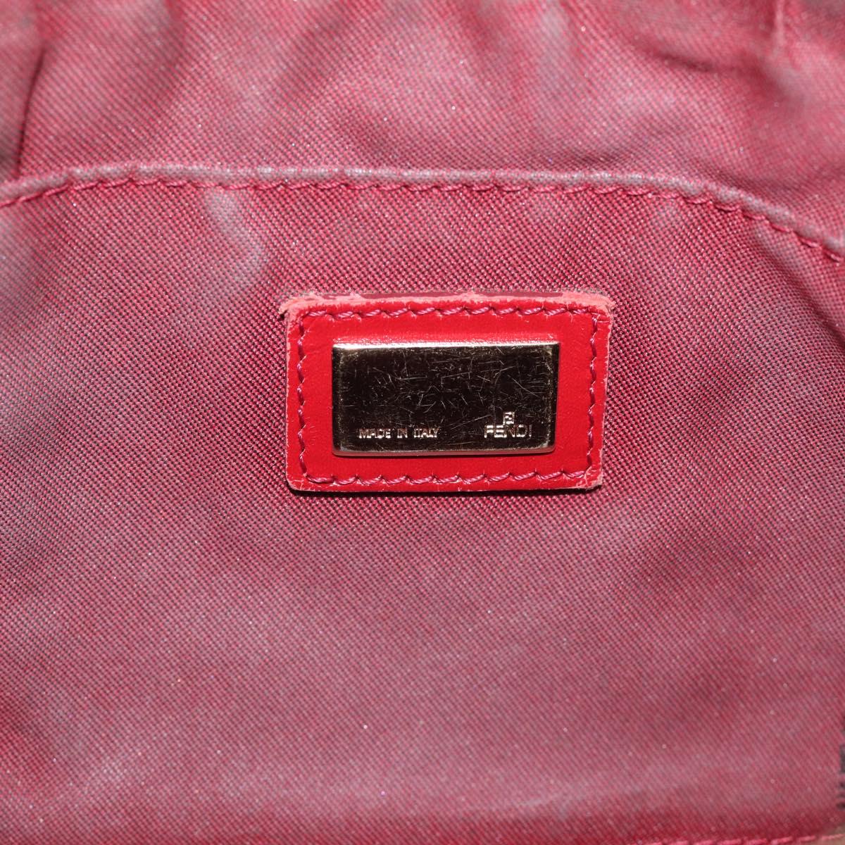 FENDI Zucchino Canvas Shoulder Bag Red Gold 8BR444 Auth 213481
