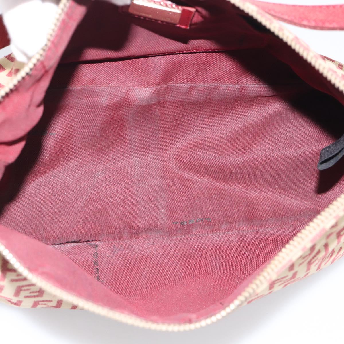 FENDI Zucchino Canvas Shoulder Bag Red Gold 8BR444 Auth 213481