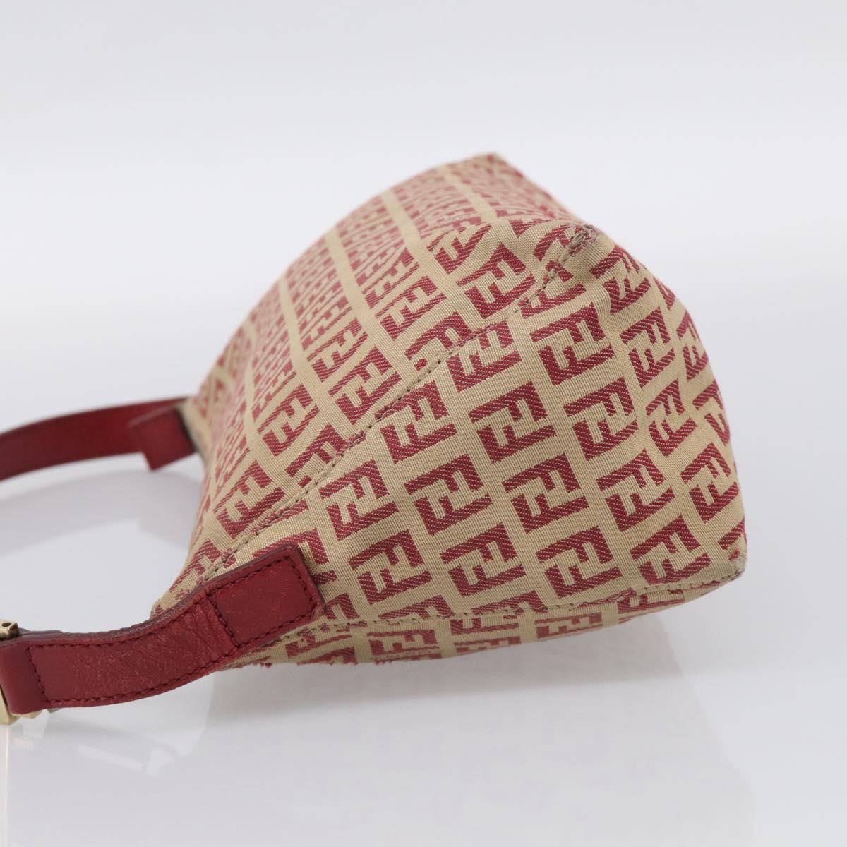 FENDI Zucchino Canvas Shoulder Bag Red Gold 8BR444 Auth 213481