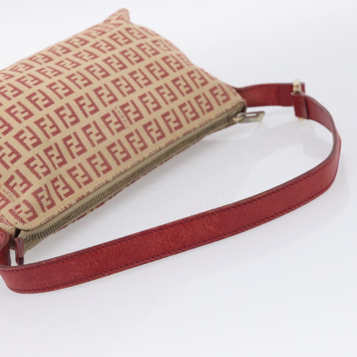 FENDI Zucchino Canvas Shoulder Bag Red Gold 8BR444 Auth 213481